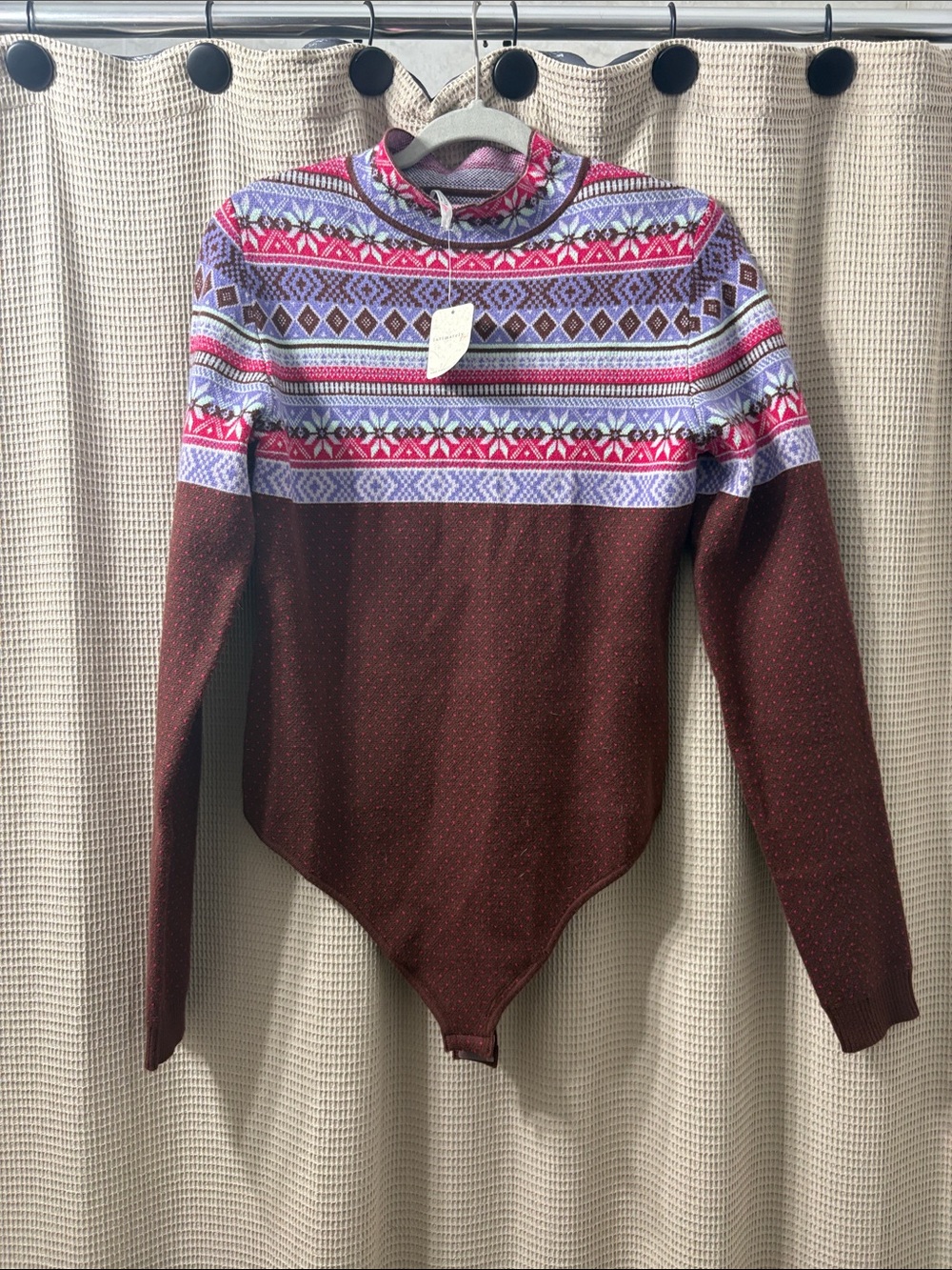 Free People Maroon Fair Isle Turtleneck Bodysuit Sweater